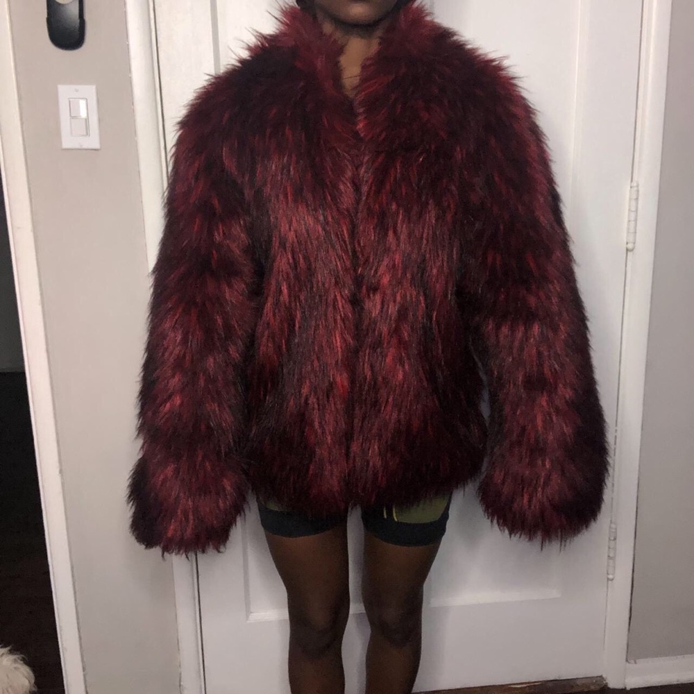 I AM GIA Kandiss red faux fur jacket